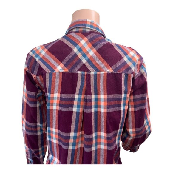 Time and Tru Women Flannel Button Down Shirt SZ M Classic Coloful Plaid Cotton - Picture 9 of 16